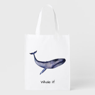 Watercolor Blue Whale Grocery Bag