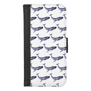 watercolor blue whale iPhone 8/7 wallet case