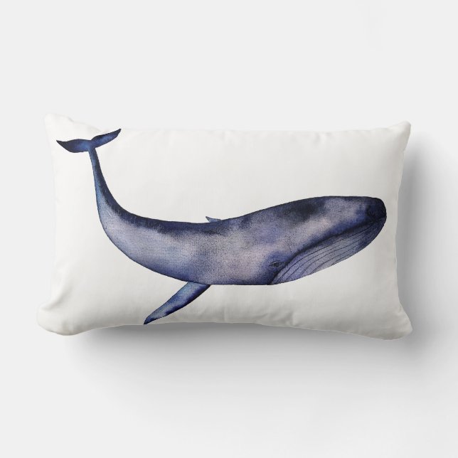 Watercolor Blue Whale Lumbar Pillow (Front)