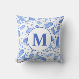 Watercolor Blue Whale Paisley Nursery Monogram Throw Pillow