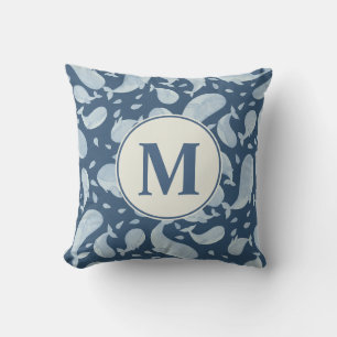 Watercolor Blue Whale Paisley Nursery Monogram Throw Pillow