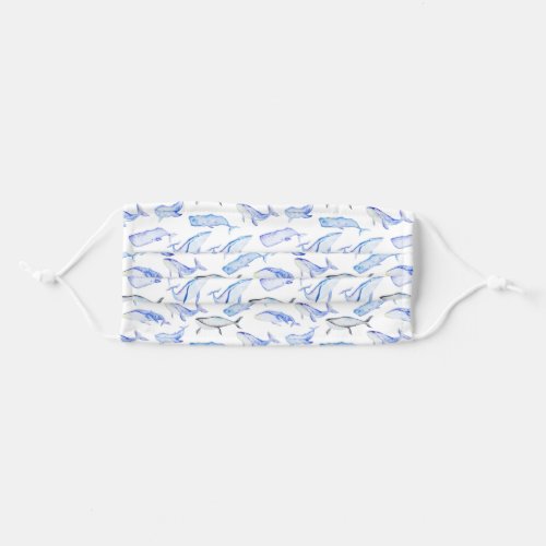 Watercolor Blue Whale Pattern Adult Cloth Face Mask
