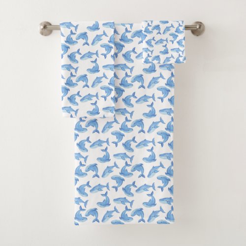 Watercolor Blue Whale Pattern Bath Towel Set