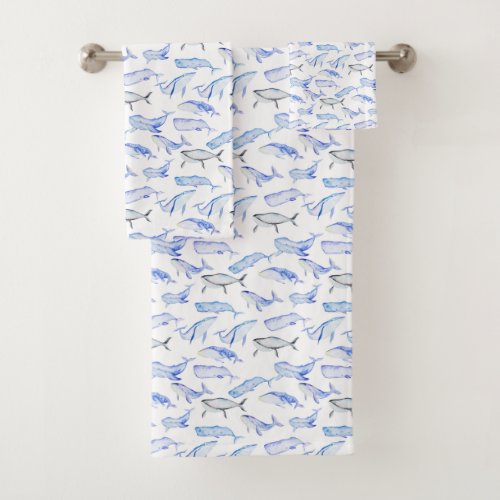 Watercolor Blue Whale Pattern Bath Towel Set