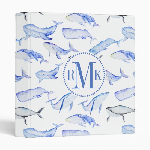 Watercolor Blue Whale Pattern Binder