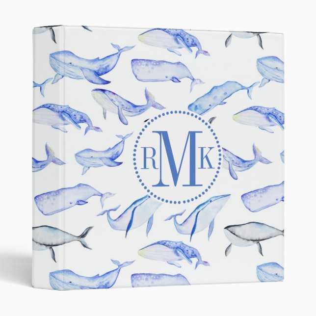 Watercolor Blue Whale Pattern Binder (Front/Spine)