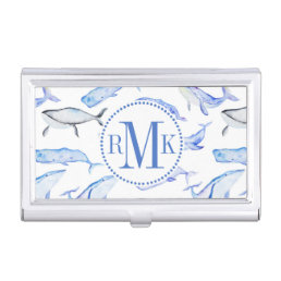 Watercolor Blue Whale Pattern Business Card Holder