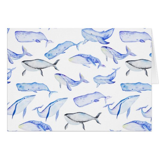 Watercolor Blue Whale Pattern Cards (Front Horizontal)