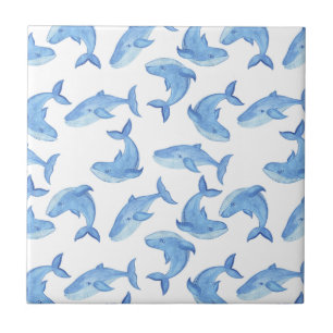 Watercolor Blue Whale Pattern Ceramic Tile