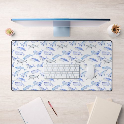 Watercolor Blue Whale Pattern Desk Mat