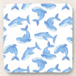 Watercolor Blue Whale Pattern Drink Coaster