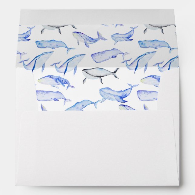 Watercolor Blue Whale Pattern Envelope (Back (Bottom))