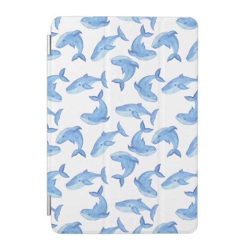 Watercolor Blue Whale Pattern iPad Mini Cover