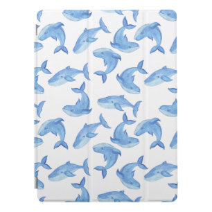 Watercolor Blue Whale Pattern iPad Pro Cover