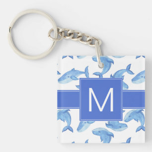 Watercolor Blue Whale Pattern Keychain