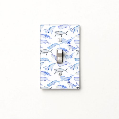 Watercolor Blue Whale Pattern Light Switch Cover