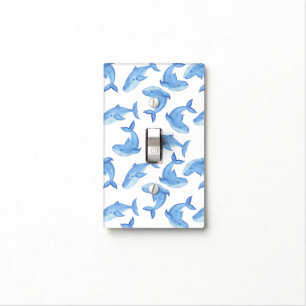Watercolor Blue Whale Pattern Light Switch Cover