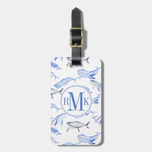 Watercolor Blue Whale Pattern Luggage Tag