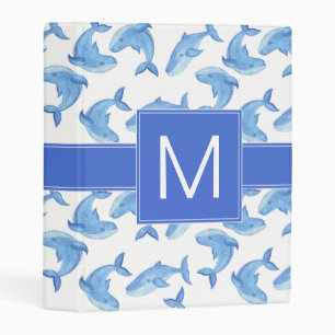 Watercolor Blue Whale Pattern Mini Binder