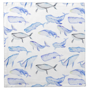 Watercolor Blue Whale Pattern Napkin