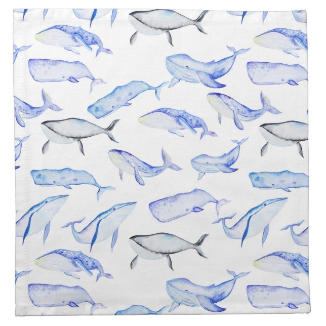 Watercolor Blue Whale Pattern Napkin (Front)