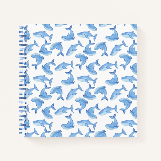 Watercolor Blue Whale Pattern Notebook (Front)