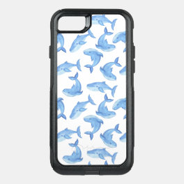 Watercolor Blue Whale Pattern OtterBox Commuter iPhone SE/8/7 Case