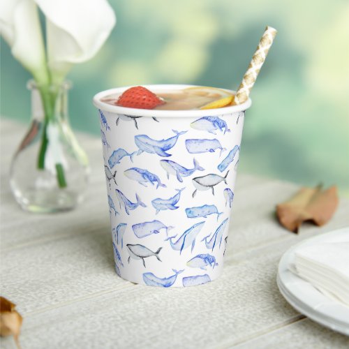Watercolor Blue Whale Pattern Paper Cups