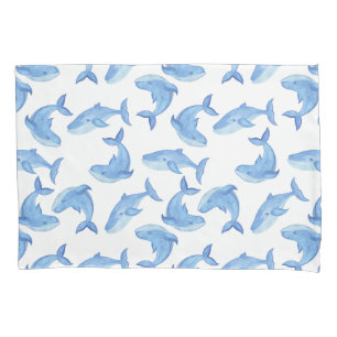 Watercolor Blue Whale Pattern Pillow Case