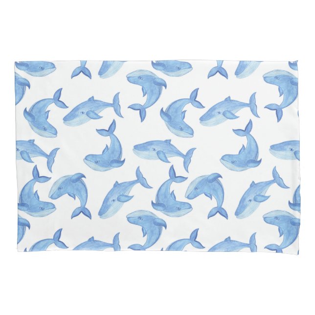 Watercolor Blue Whale Pattern Pillow Case (Front-Left)