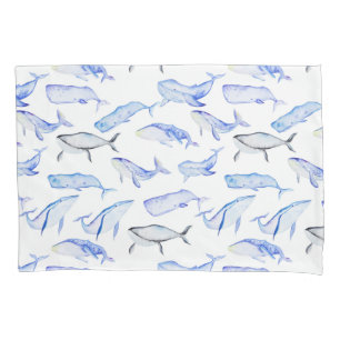 Watercolor Blue Whale Pattern Pillowcase