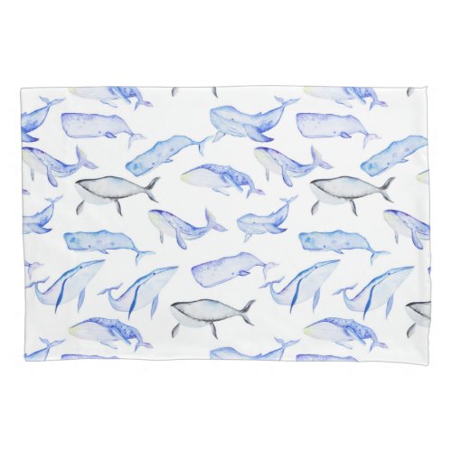 Watercolor Blue Whale Pattern Pillowcase