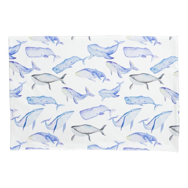 Watercolor Blue Whale Pattern Pillowcase (Front-Left)