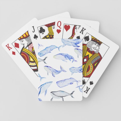 Watercolor Blue Whale Pattern Playing Cards