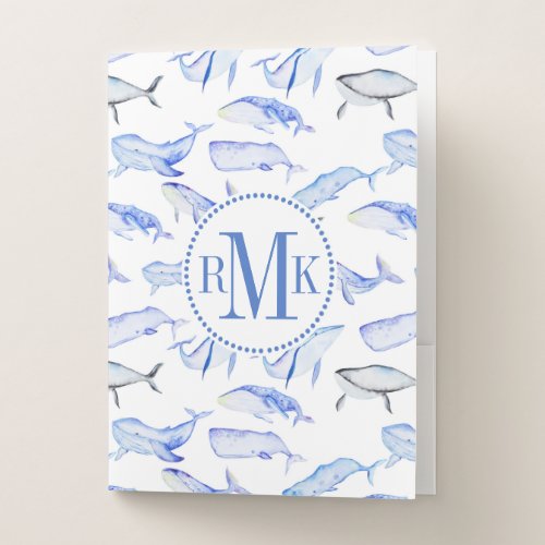 Watercolor Blue Whale Pattern Pocket Folder