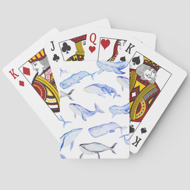 Watercolor Blue Whale Pattern Poker Cards (Back)