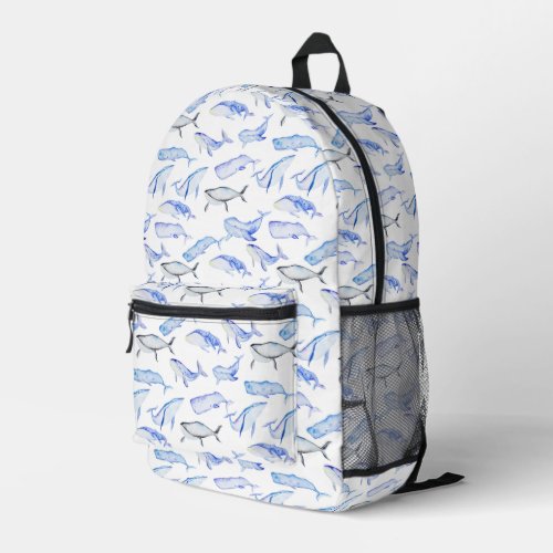 Watercolor Blue Whale Pattern Printed Backpack