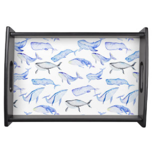 Watercolor Blue Whale Pattern Serving Tray