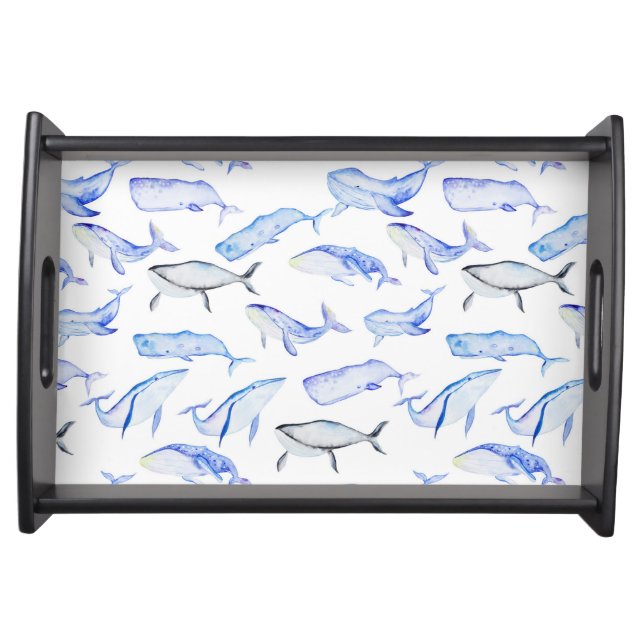 Watercolor Blue Whale Pattern Serving Tray (Front)