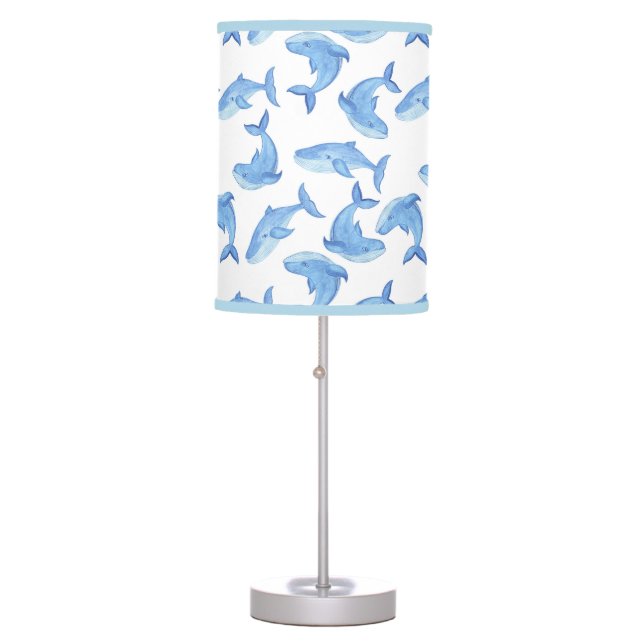 Watercolor Blue Whale Pattern Table Lamp (Front)