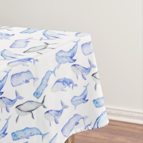 Watercolor Blue Whale Pattern Tablecloth