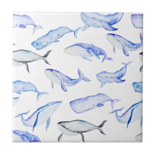 Watercolor Blue Whale Pattern Tile