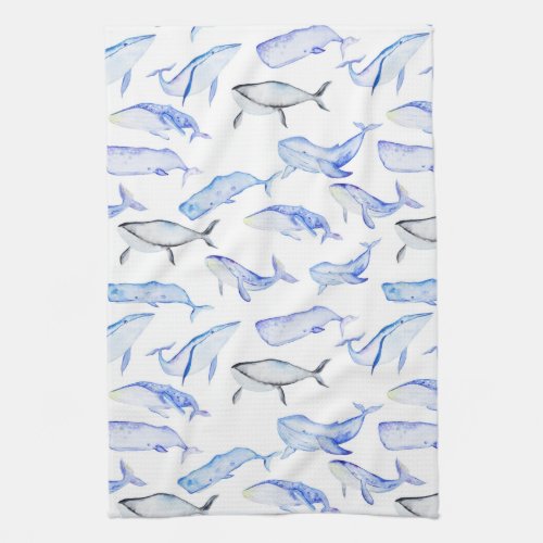 Watercolor Blue Whale Pattern Towel