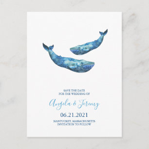 Watercolor Blue Whale Save the Date Announcement Postcard