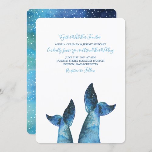 Watercolor Blue Whale Tale Wedding Invitation
