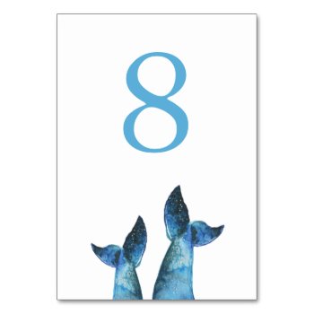 Watercolor Blue Whale Tale Wedding Table Number by Charmalot at Zazzle