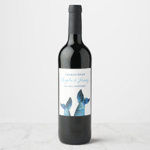 Watercolor Blue Whale Tales Wine Label