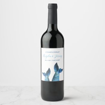 Watercolor Blue Whale Tales Wine Label by Charmalot at Zazzle
