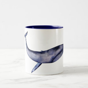 Watercolor Blue Whale Two-Tone Coffee Mug