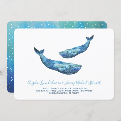 Watercolor Blue Whale Wedding  1 Invitation